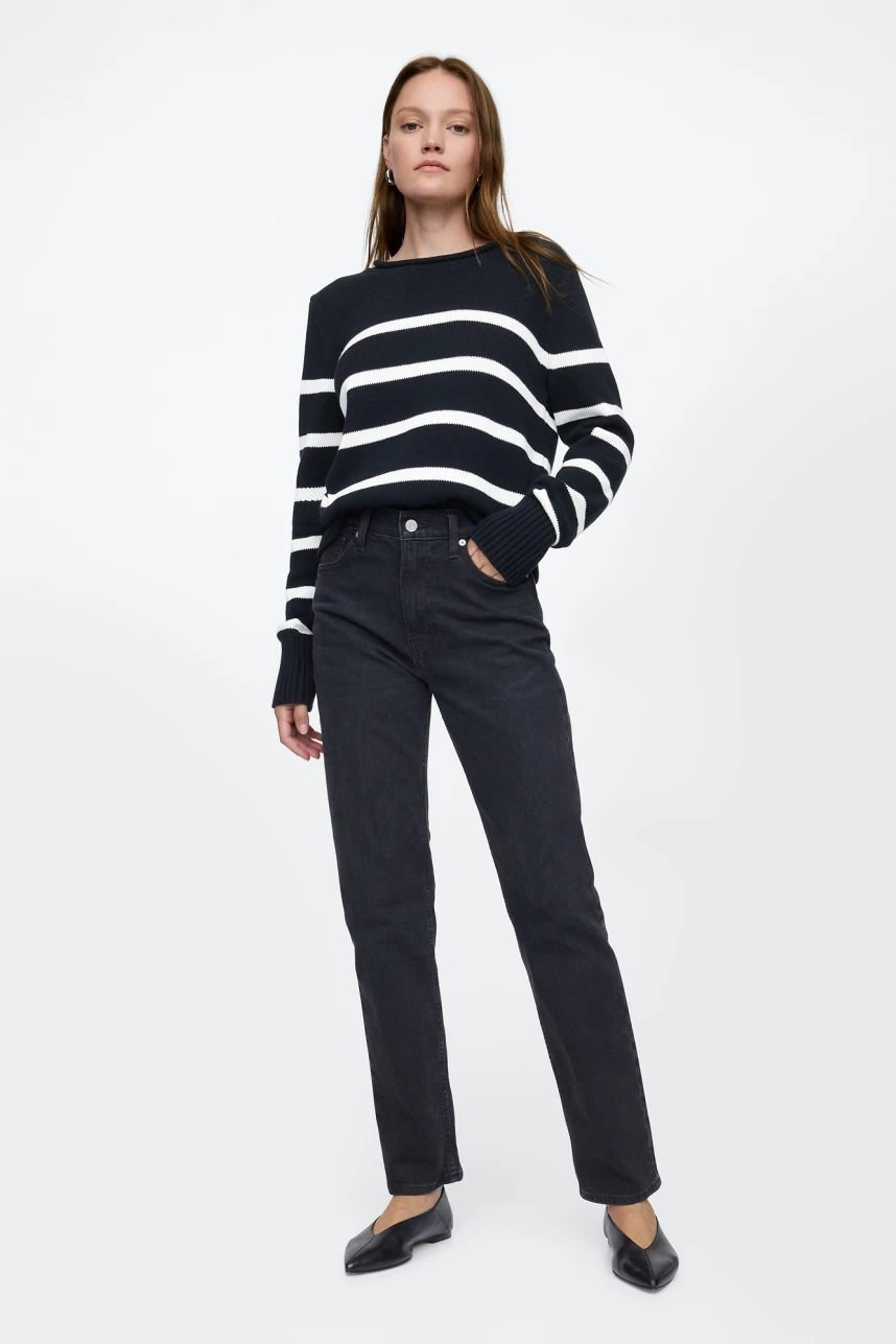 Buzo Básico Mujer Black White Stripe