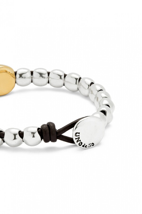 PULSERA DE CUENTAS DE ALEACIÓN DE METALES BAÑADAS EN PLATA DE LEY Y CUENTA CENTRAL BAÑADA EN ORO 18K Pulsera