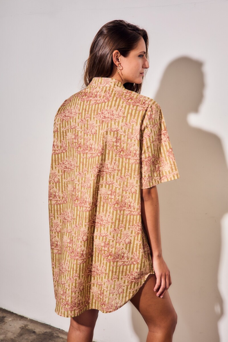 Vestido Camisero Con Lino Print