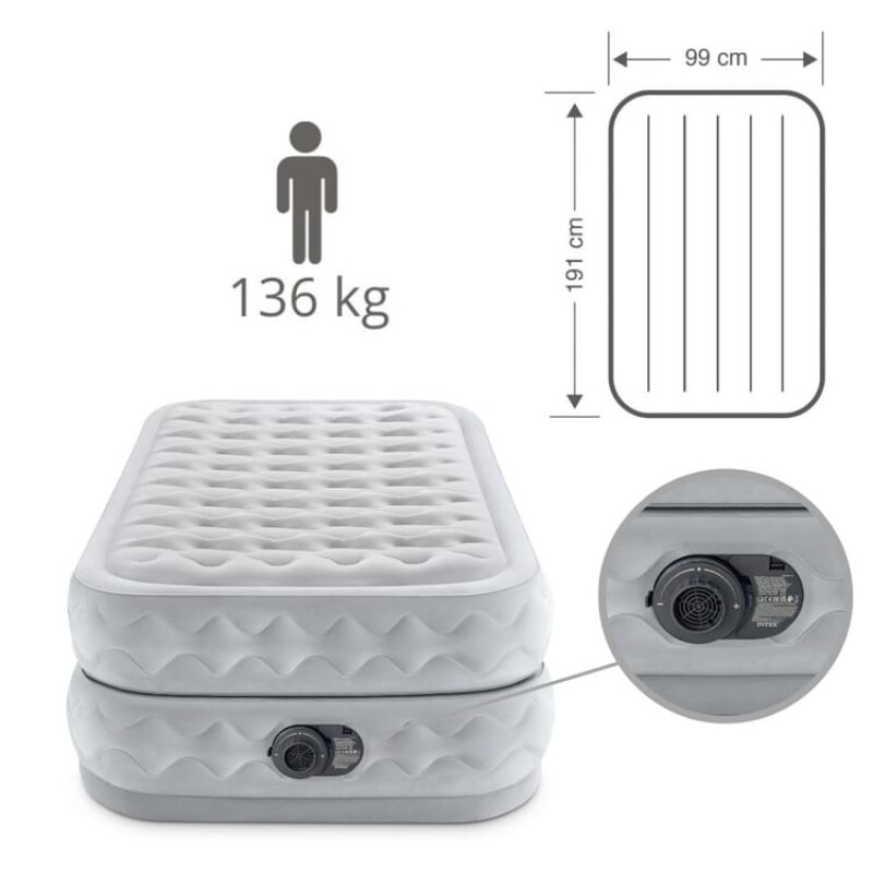 INTEX COLCHON DURA-BEAM DELUXE SUPREME AIR-FLOW FIBER-TECH C/BOMBA 1 PLAZA TWIN Intex Colchon Dura-beam Deluxe Supreme Air-flow Fiber-tech C/bomba 1 Plaza Twin