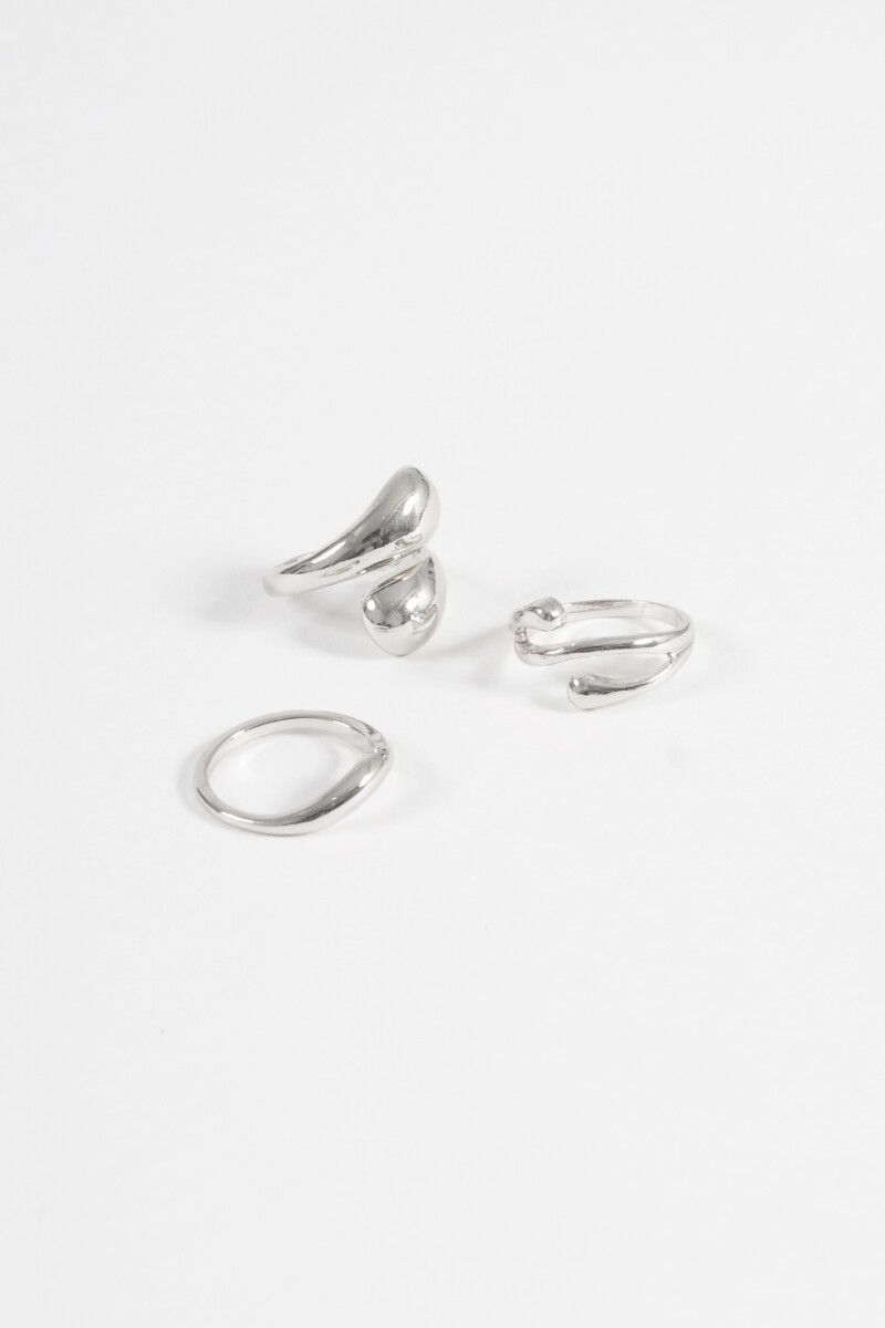 Set de 3 anillos curvo plateado