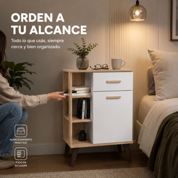Aparador ComboHome Nórdico 54cm 2 Cajones Estantes Laterales Blanco 1
