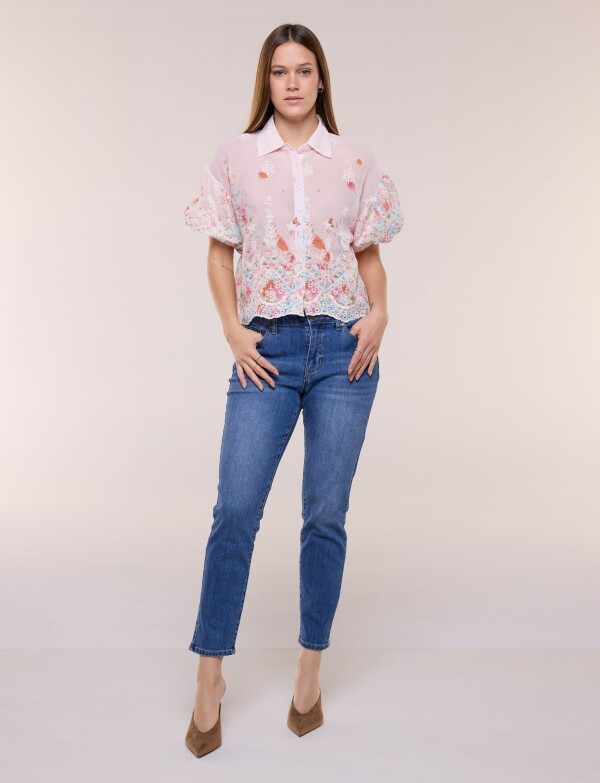 Camisa Boho Bordada ROSA/MULTI
