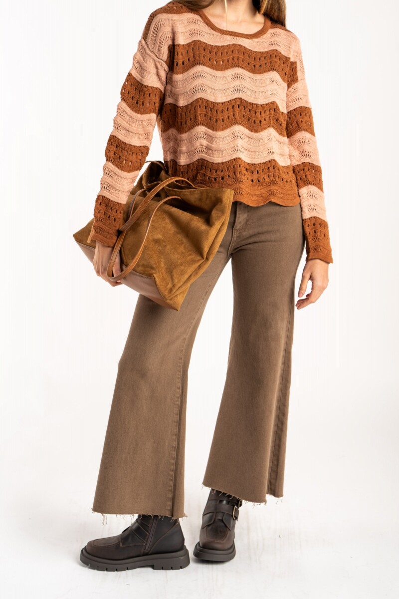 Sweater Textura Rayado Rosa/mocha
