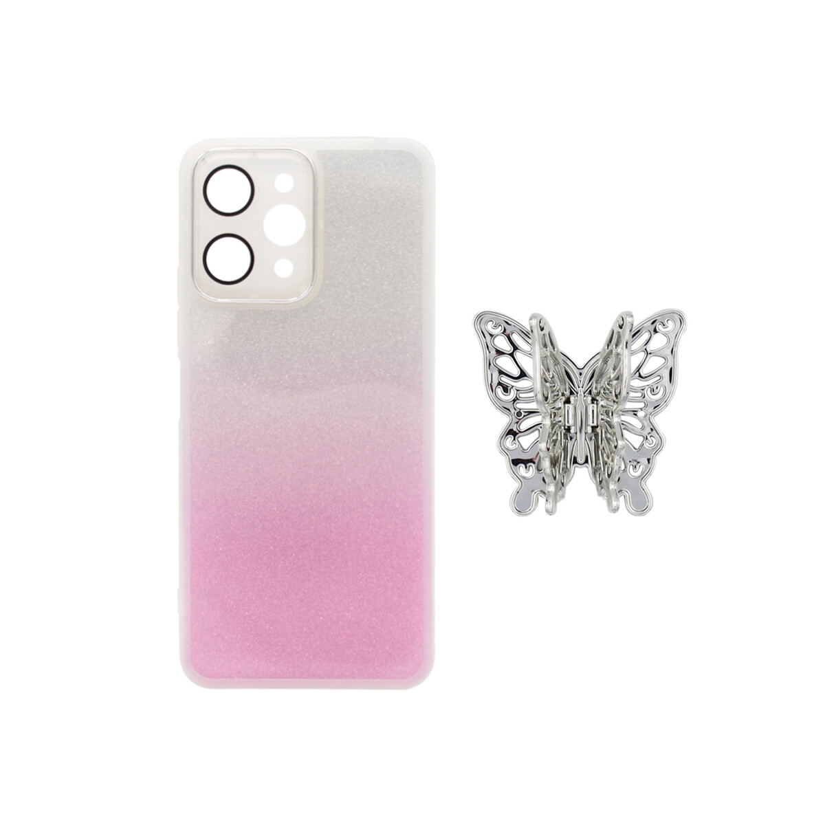 Protector para Xiaomi Redmi 12 mariposa brillos rosa 