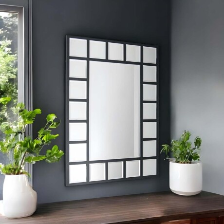 Espejo Borde Cuadriculado en Metal 61x85Cm Adorno Decoración Negro