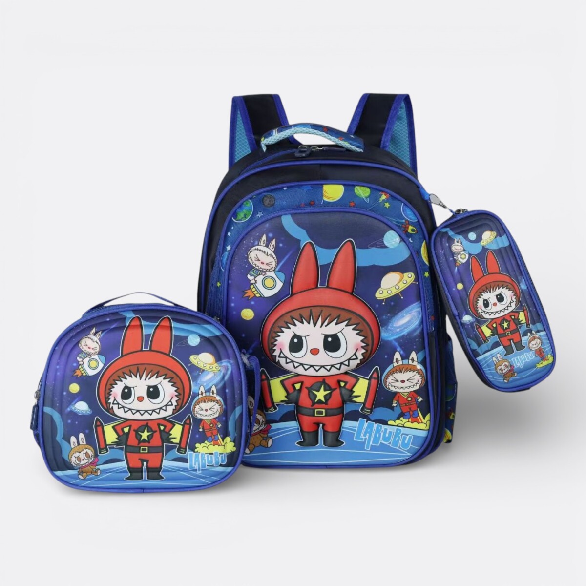 Kit Escolar Labubu Mochila + Cartuchera + Lonchera Mood - Labubu Cohete 