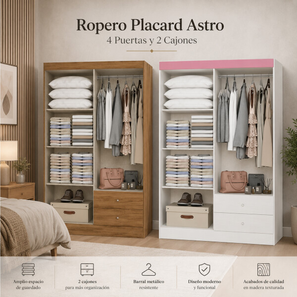 Placard Ropero Armario Astro 4 Puertas 2 Cajones MARRON