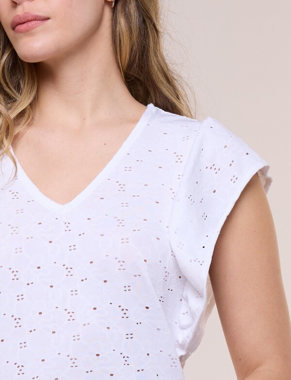 Blusa Broderie Manga Volado BLANCO