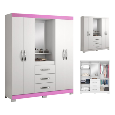 ROPERO 4 PUERTAS 3 CAJONES GUARDARROPA ARMARIO PLACARD CLOSET CON ESPEJO Y ESPACIO DE TOCADOR BLANCO - FLEX