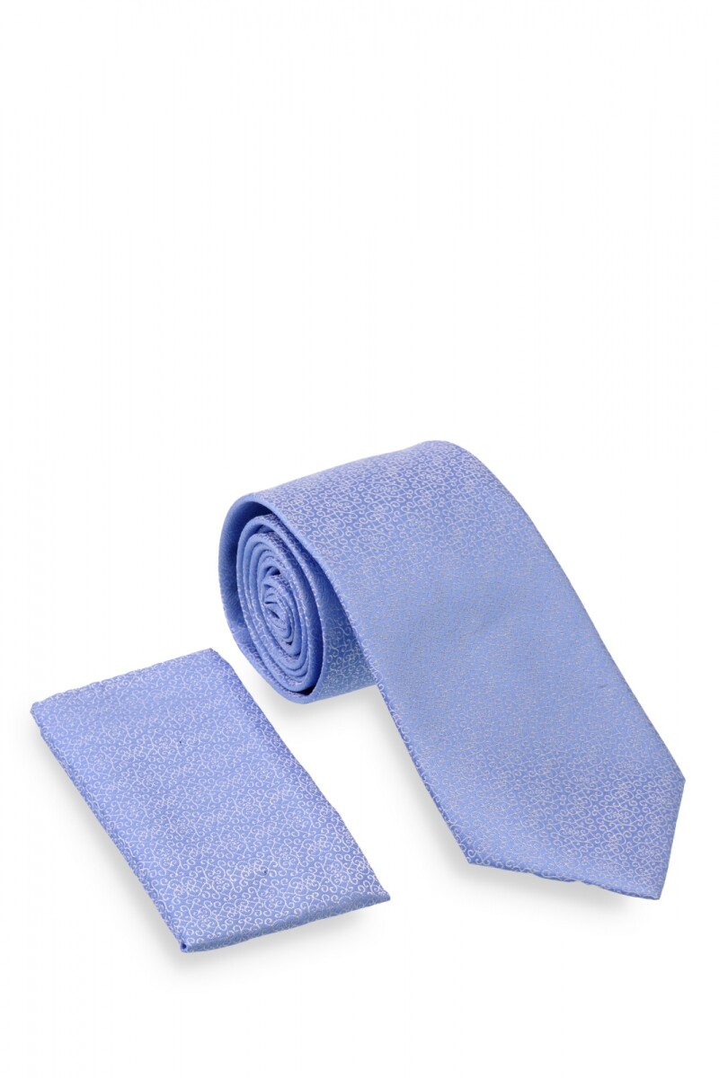 Corbata con pañuelo 8 cm - CELESTE FANTASIA 