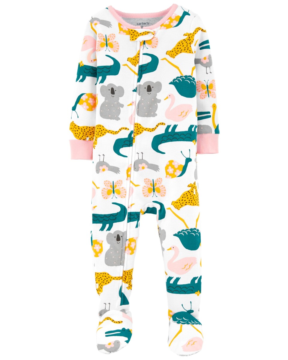 Pijama de Algodón de Una Pieza con Pie y Ajuste 100% Perfecto Animales 