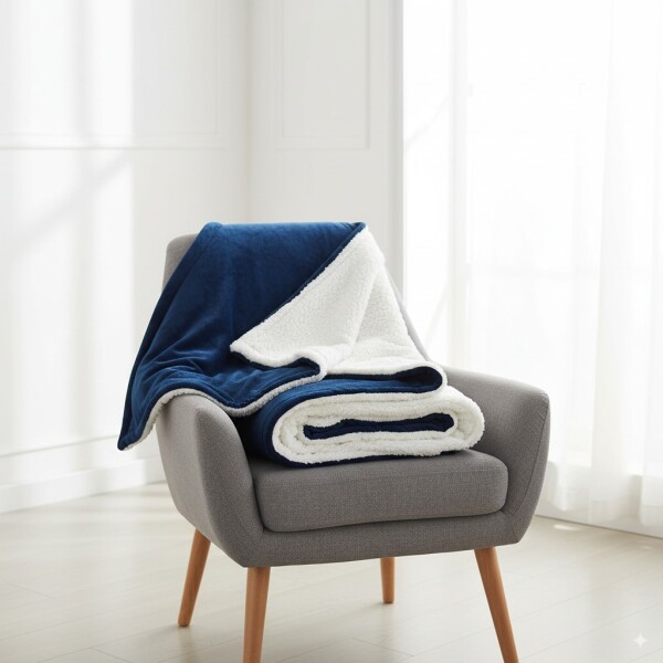 Frazada Manta Polar Con Corderito Acolchado 1 Plazas 200x150 Variante Color Azul