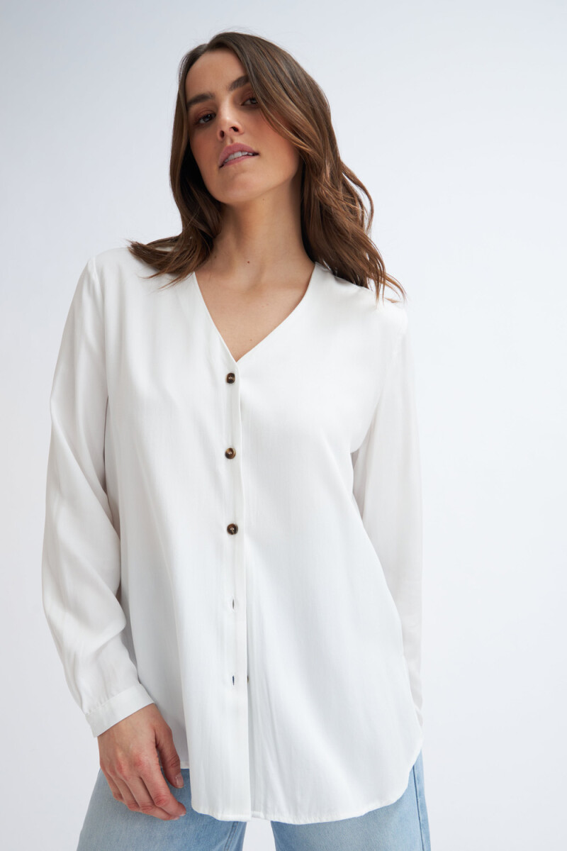 Blusa manga larga escote v Blanco