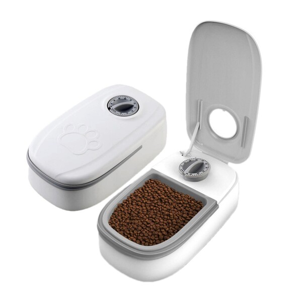 Dispensador De Alimento Timer Para Mascotas Gatos Perros Color Variante Gris