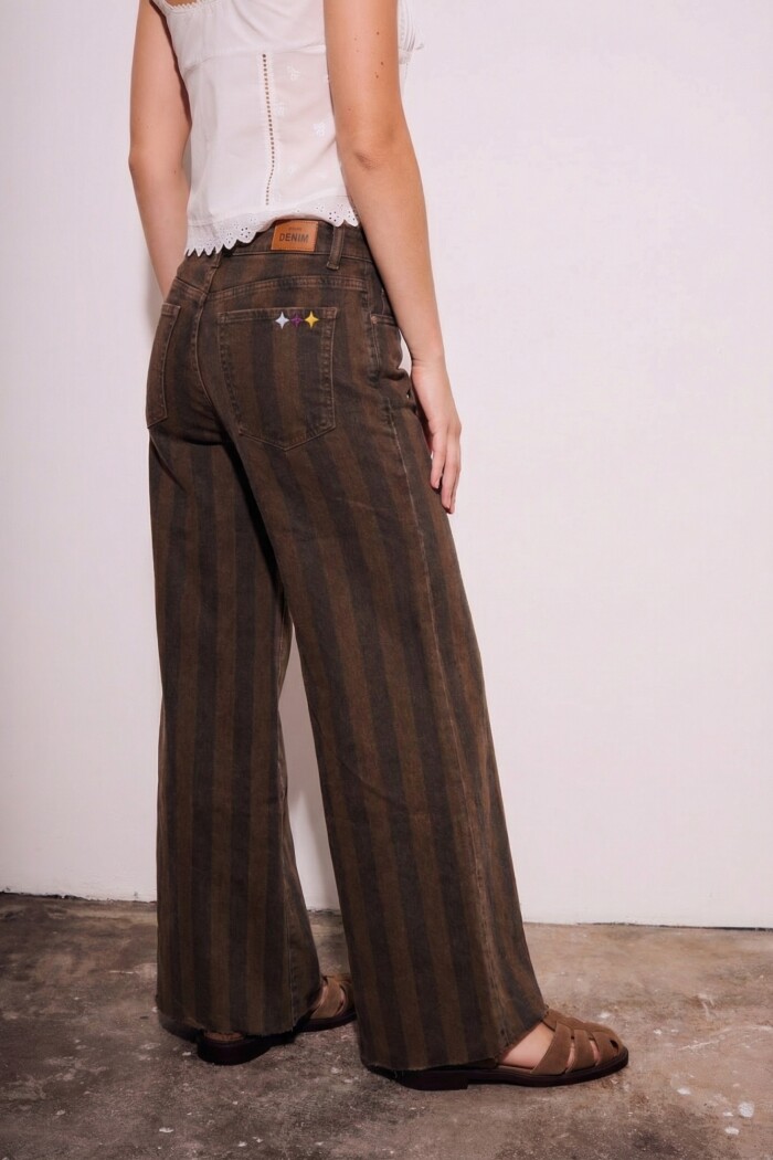 Jean Flared Wide Leg Rayado Chocolate