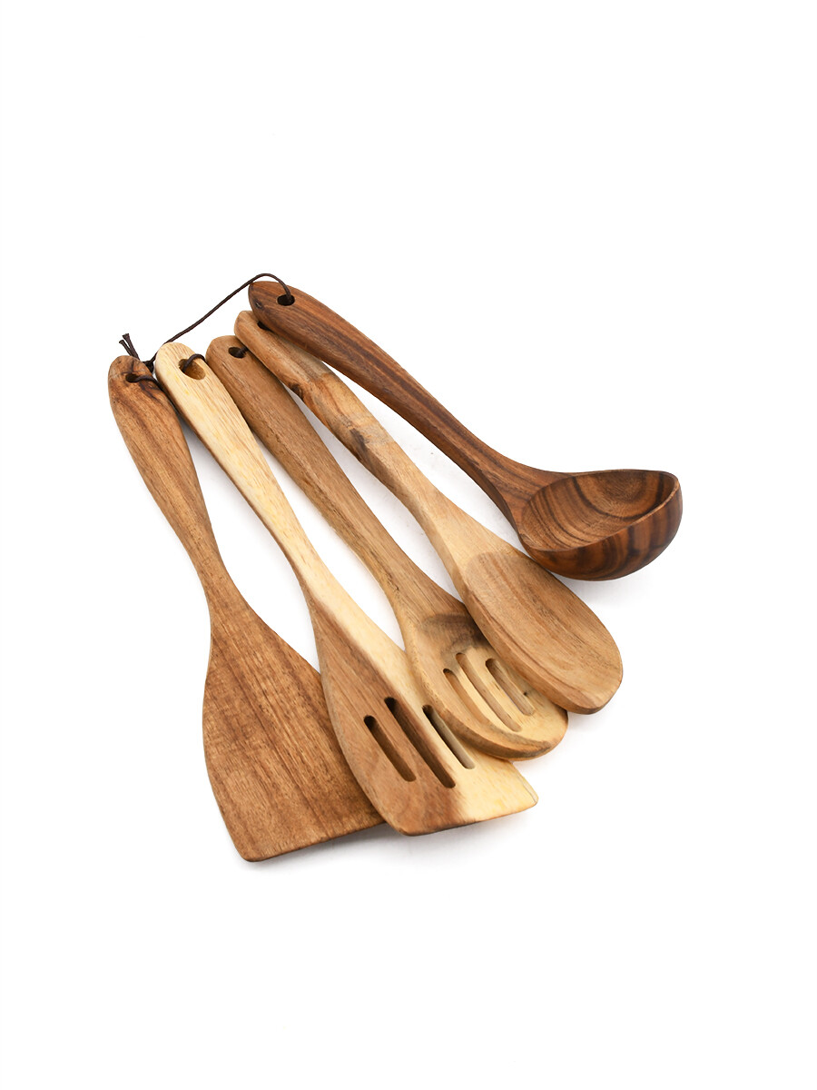 UTENSILIOS MADERA ACACIA SET X5 - MARRON 