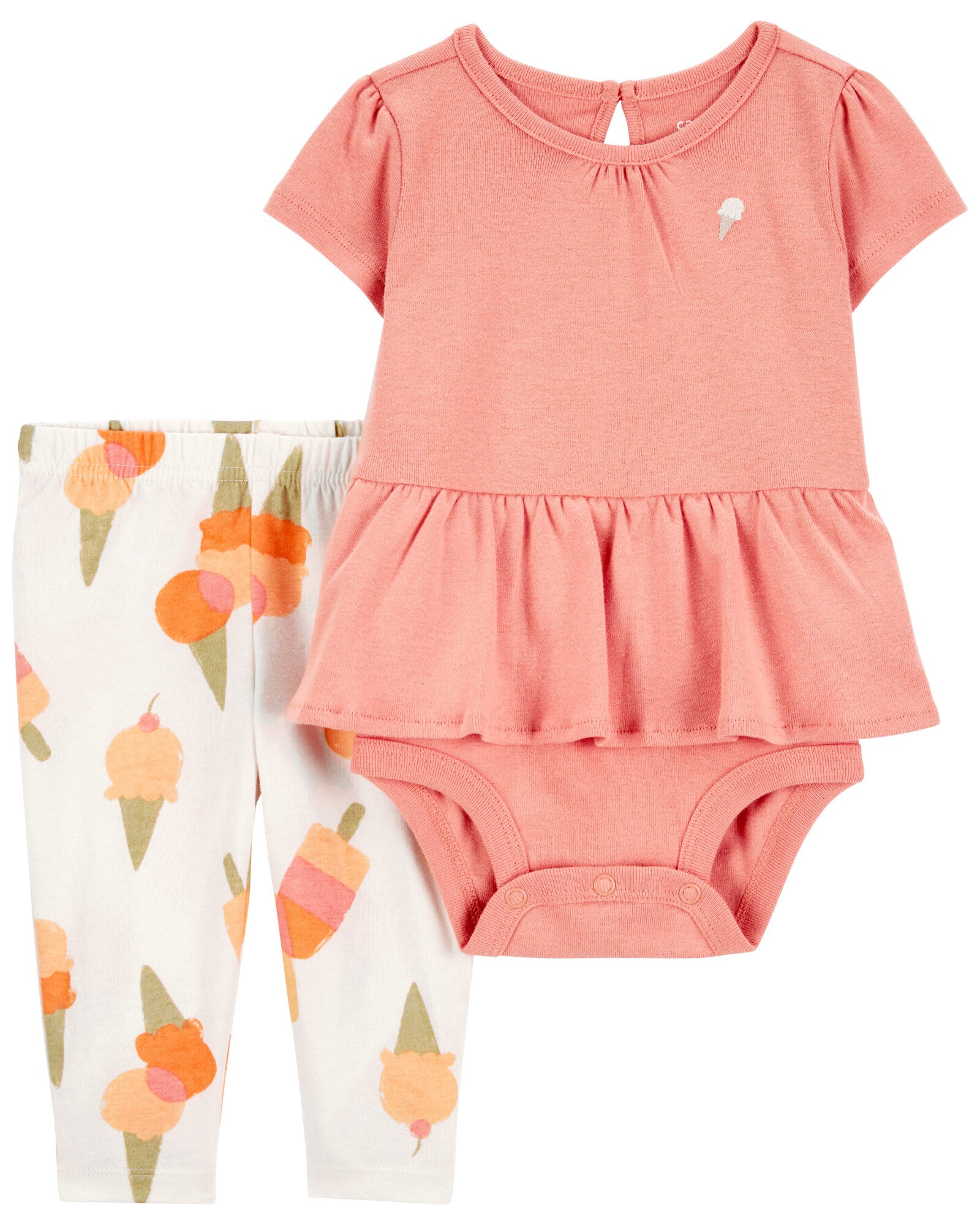 Set dos piezas de algodón, calza y body con volados, diseño helados Set dos piezas de algodón, calza y body con volados, diseño helados