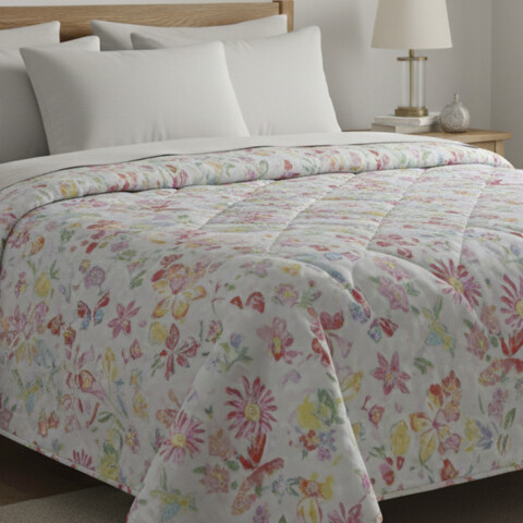 Acolchado 2 Plazas Home Class 100% Microfibra Flores Rojas