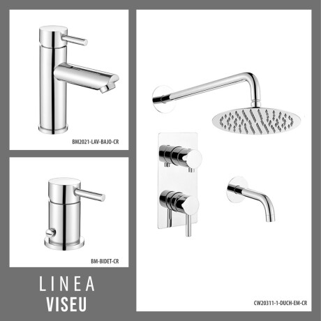 Juego Completo Griferia Para Baño Lavatorio, Bidet Y Ducha De Empotrar Viseu Aqualia CROMO