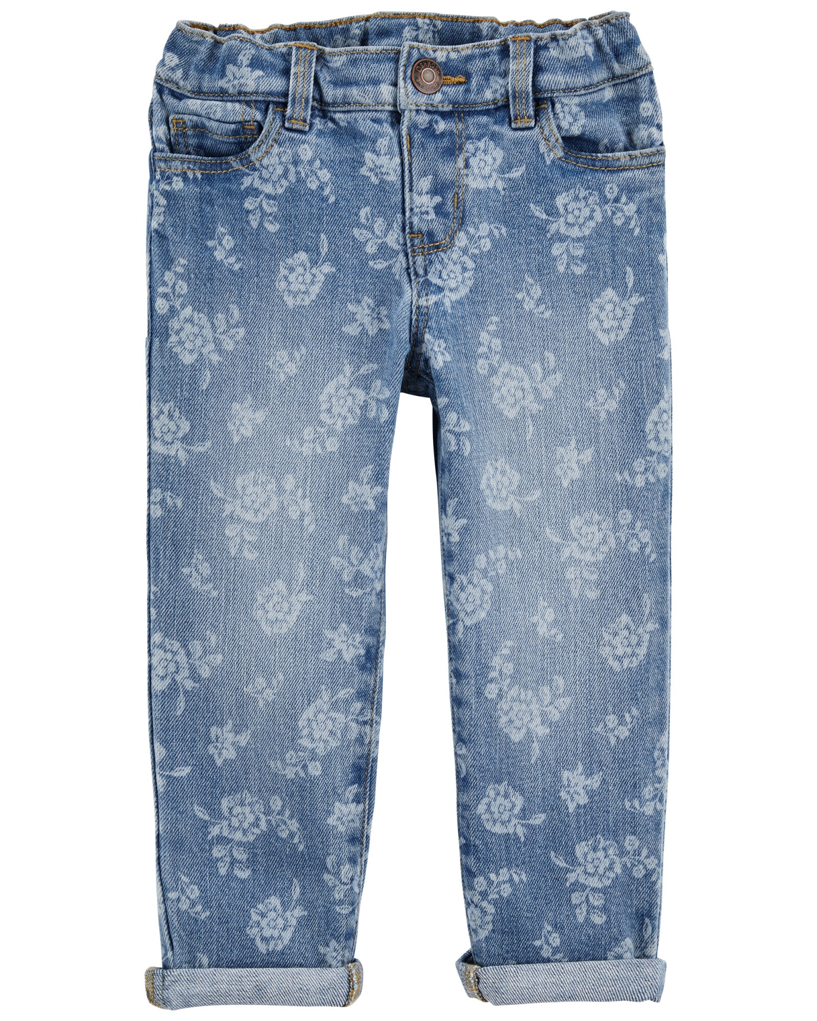 Pantalón jean ajustado diseño floral Sin color