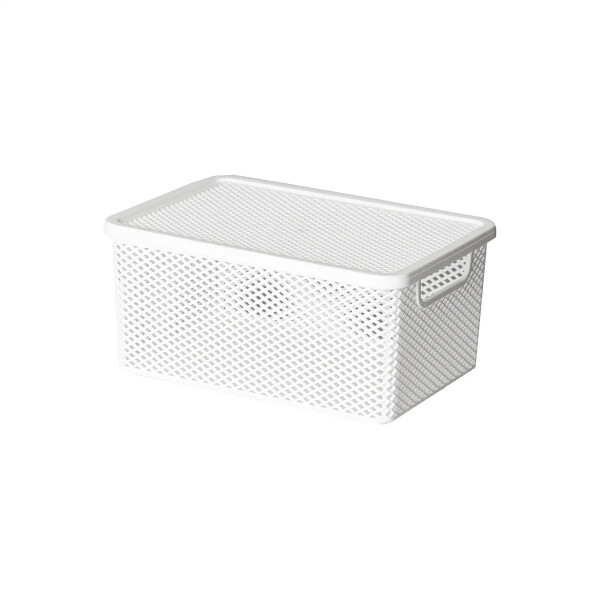 CESTO ORGANIZADOR LINEA CON TAPA BLANCO 26X18X12 CM. BLANCO