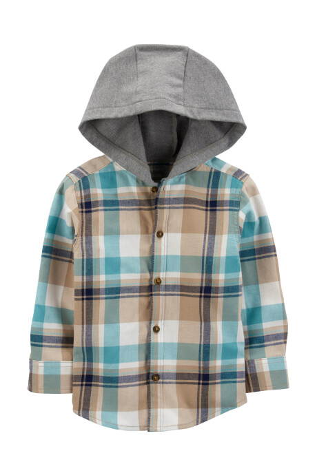 Camisa de sarga, con capucha, diseño a cuadros Camisa de sarga, con capucha, diseño a cuadros