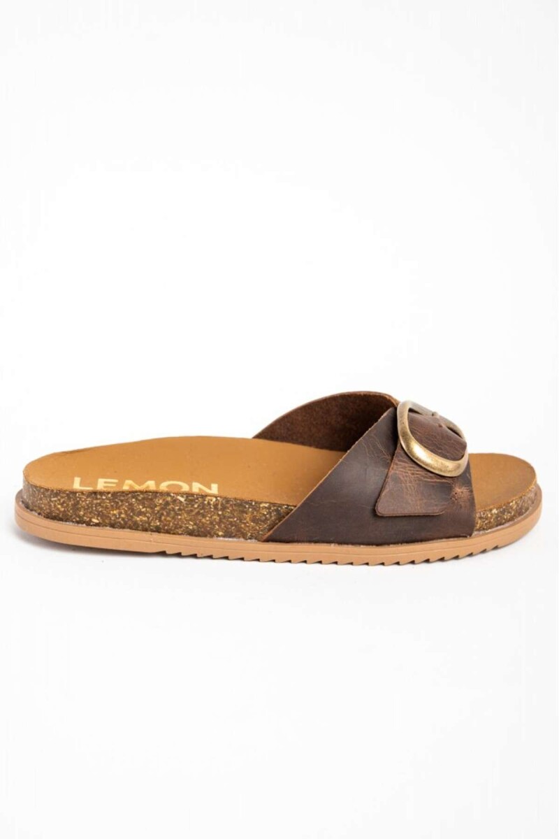 Sandalias De Cuero Hebilla Redonda - Chocolate 