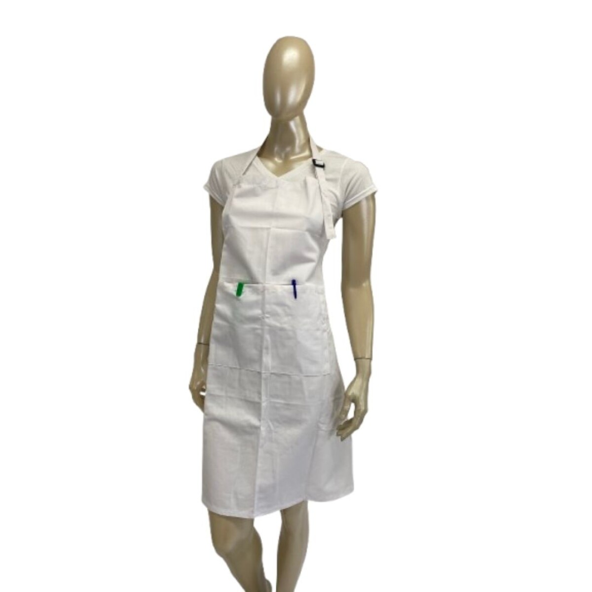 Delantal básico, con peto, dos bolsillos y cuello ajustable - Blanco 
