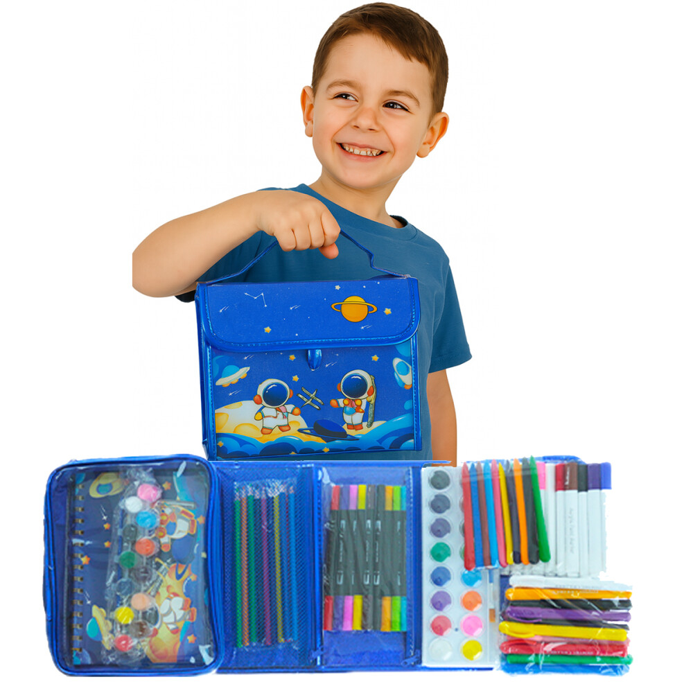 Cartuchera Escolar Triple Brillosa Con Accesorios Colores Azul