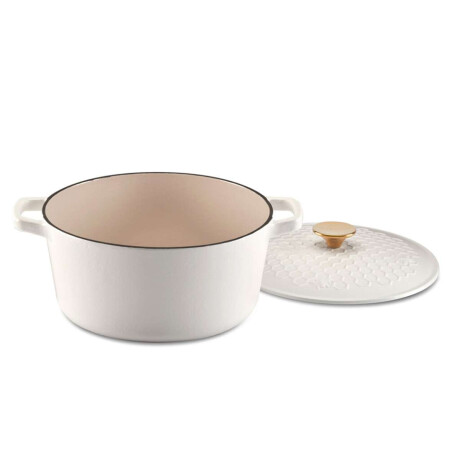 Cacerola De Hierro Fundido Beehive 5Qt Blanco Mate