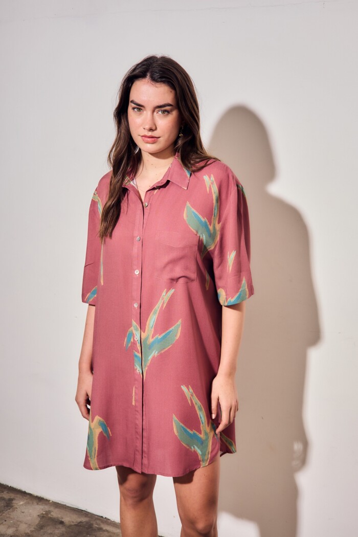 Vestido Camisero Con Lino Print