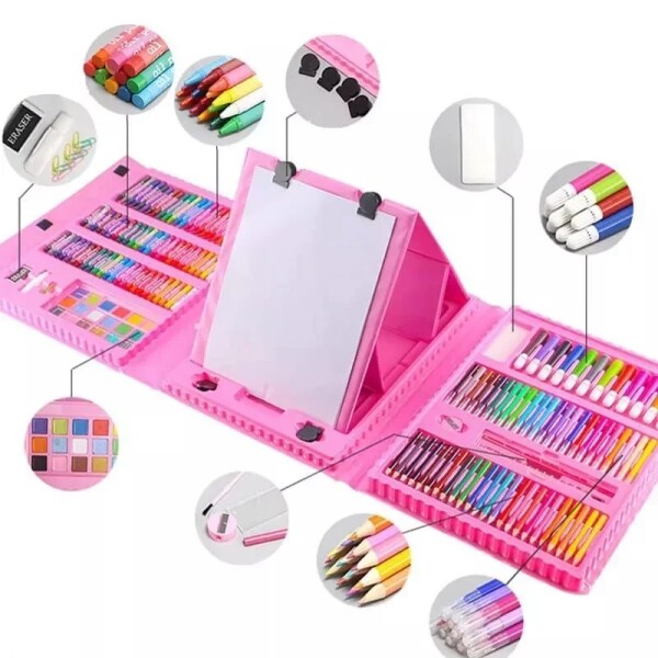 Set Kit Arte Dibujo Y Pinturas 208 Piezas Valija Infantil Variante Color Rosa