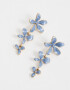 Aros Colgantes Largos Azul Aros Largos Con Flores - Dorado