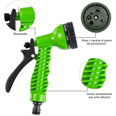 Manguera Flexible Extensible Hasta 30mts + Pistola de Riego Verde