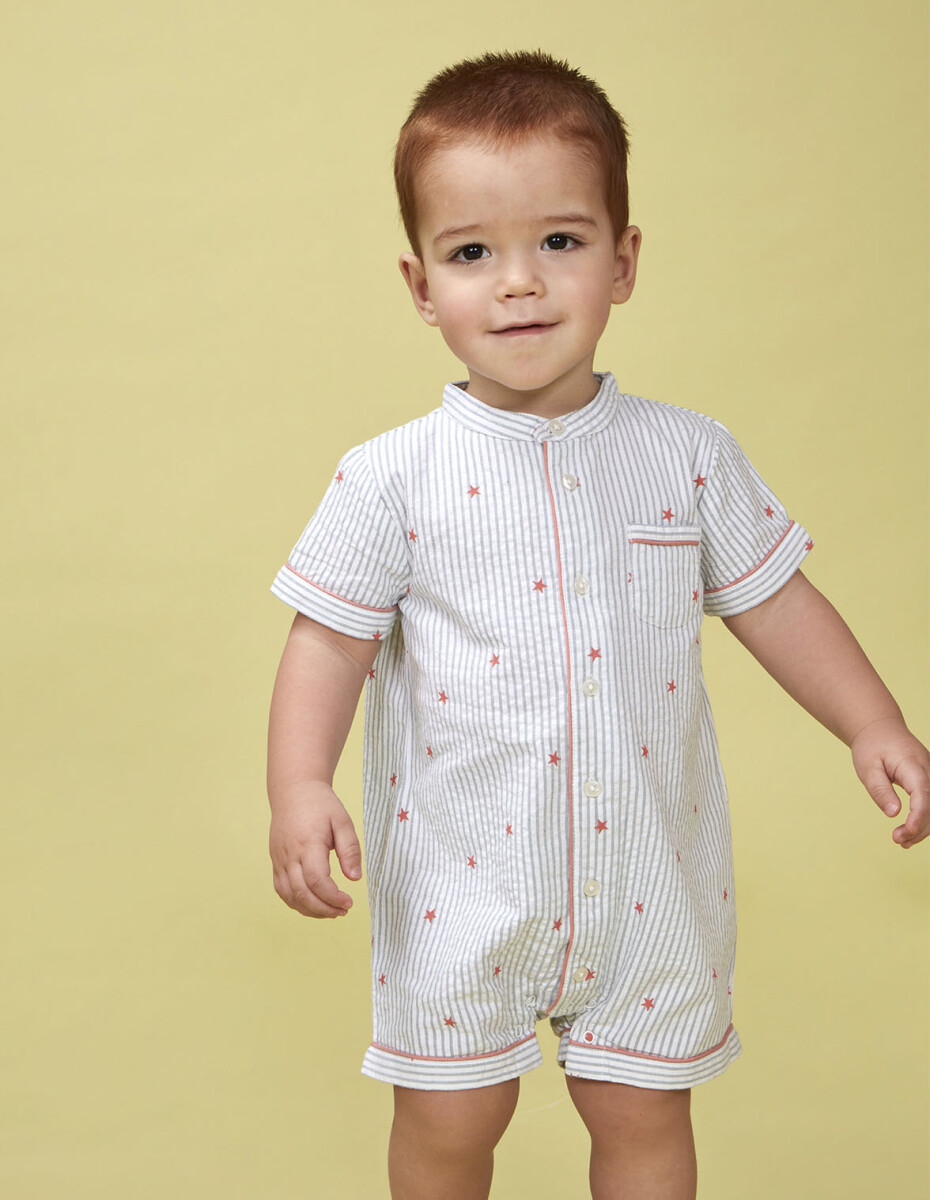 Pijama Rayas Con Estrellas - Blanco 