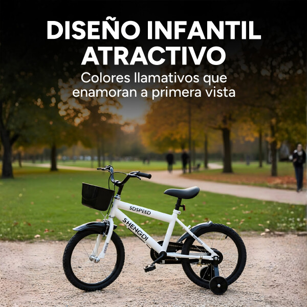 Bicicleta Infantil Shengdi R16 Canasto Parrilla Guardabarros Blanco 1