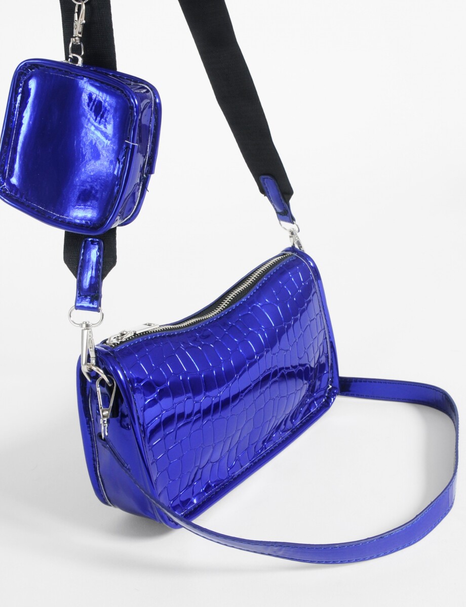 Cartera de hombro metalizada croco con estuche - azul 