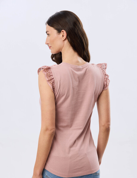 REMERA DE ALGODÓN CON BRODERIE Rosa