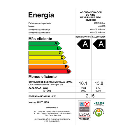 Aire Acondicionado James 9.000 BTU Inverter Aire Acondicionado James 9.000 BTU Inverter