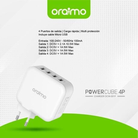 Cargador fast charge Oraimo 5.1 micro USB V01