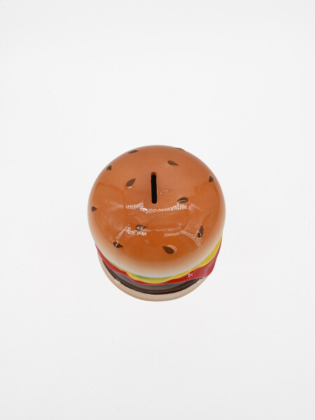 ALCANCIA HAMBURGUESA CON CANDADO 14X13 CM MULTICOLOR