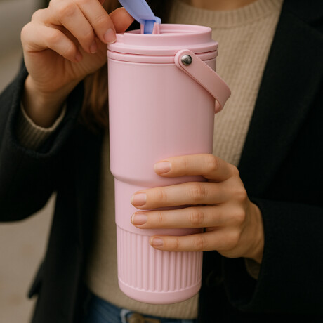 Vaso térmico con manija 500ml Rosado
