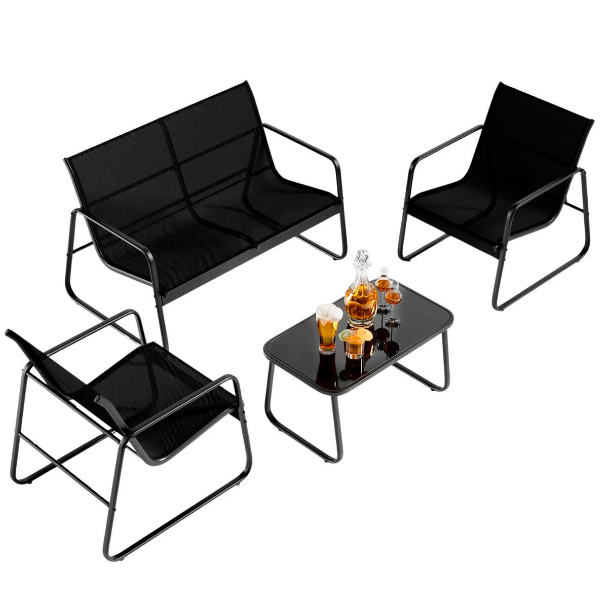 Set X4 Juego Jardín Mesa Sillones Textilina Exterior 