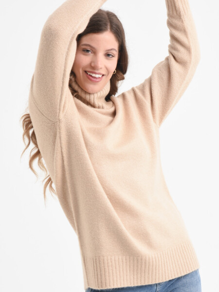 Sweater de punto cuello alto Beige