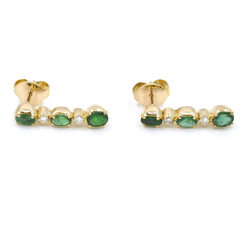 Caravanas En Oro 18K Con Brillantes Y Esmeraldas Caravanas En Oro 18K Con Brillantes Y Esmeraldas