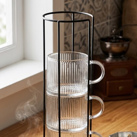 Set de Tazas de vidrio facetado con soporte - 90ml Sc