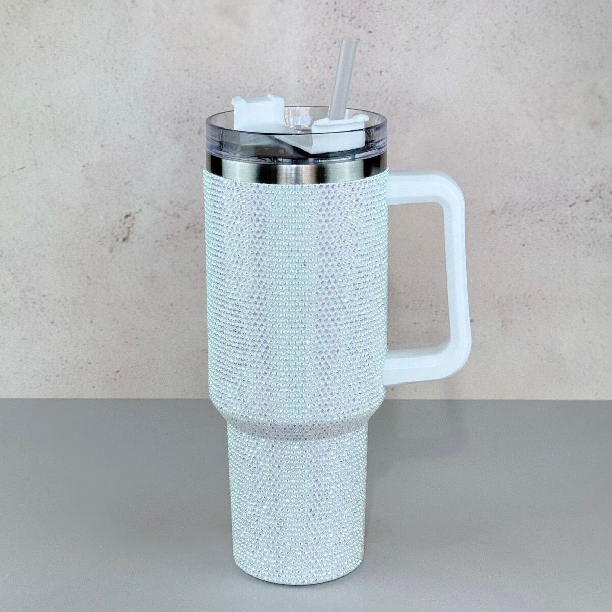 Vaso Térmico con Manija y Strass | Blanco 