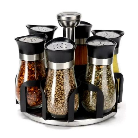 Especiero Giratorio 6 Frascos Vidrio Para Condimentos Cocina Acero Inoxidable Imback Especiero Giratorio 6 Frascos Vidrio Para Condimentos Cocina Acero Inoxidable Imback