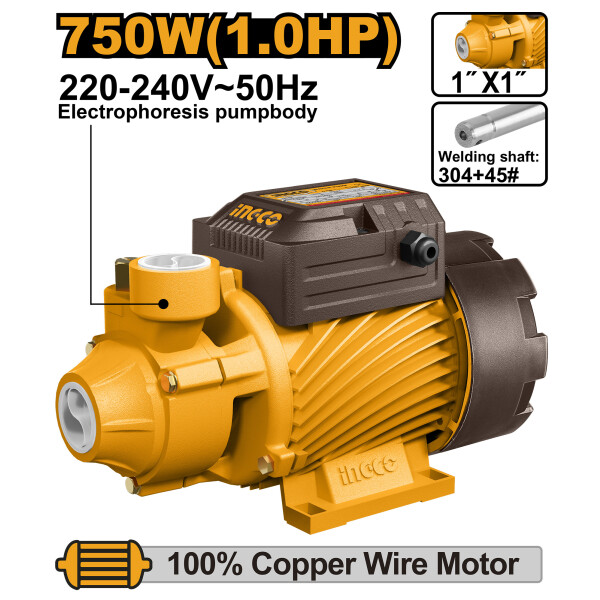 BOMBA PERIFÉRICA 1HP 750W 50L/MIN 52M INGCO VPM75068 BOMBA PERIFÉRICA 1HP 750W 50L/MIN 52M INGCO VPM75068